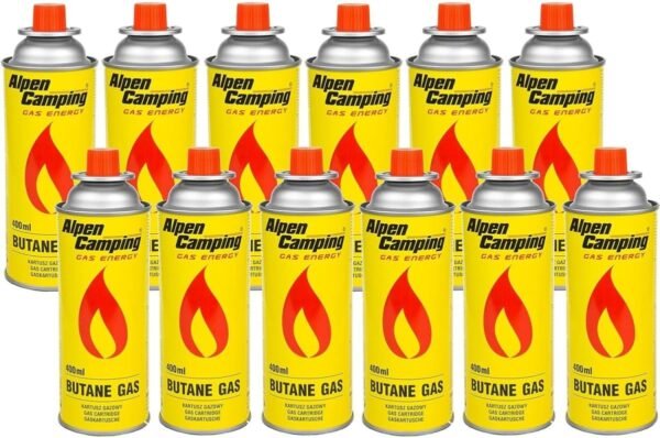 Butane 12 x 400 ml gas cartridges, gas bottle for gas stove, camping stove, Bunsen burner, soldering burner, 400 ml (12)