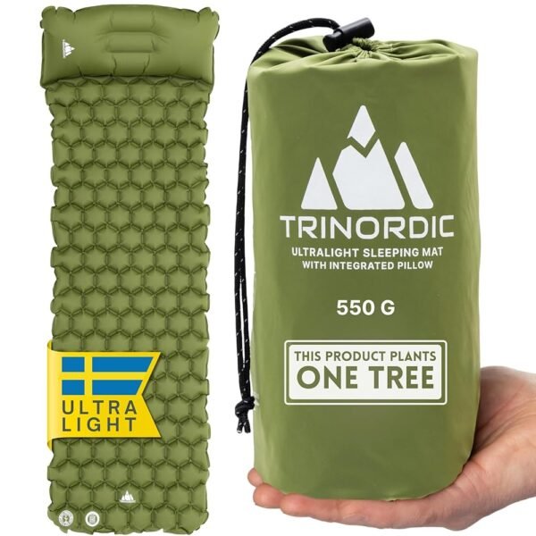 Camping Sleeping Mat, Air Mattress Ultralight Inflatable Air Mattress with Integrated Pillow Foldable, Super Light, One Man Air Mattress Suitable for Outdoor Camping
