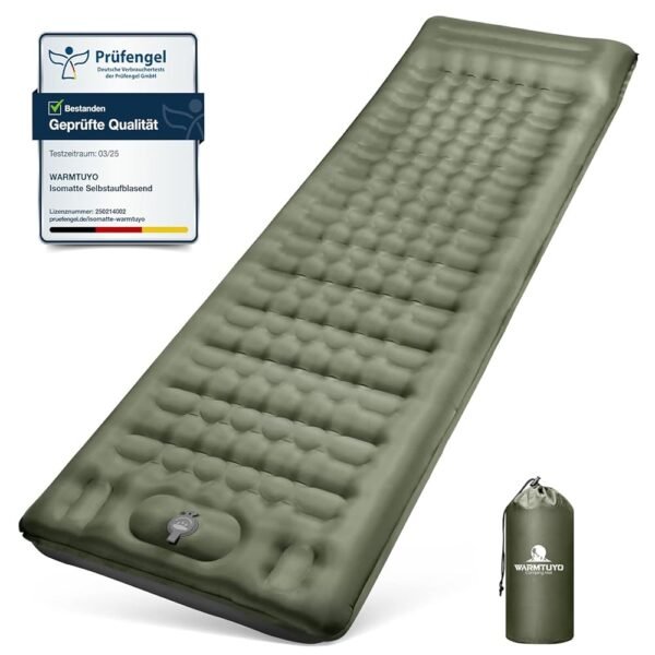 Camping Sleeping Mat, Self-Inflating, 12 cm Thickened Inflatable Mattress, Small Pack Size, Waterproof Air Mattress Outdoor with Foot Press Pump and Pillow, Anti-Ripstop...
