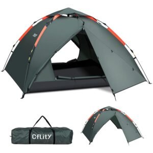 Cflity Camping Tent, 3 Person Instant Pop Up Tent, Waterproof, Three Layer Automatic Dome Tent, Large 4 Seasons Tent, Backpacking Tent with Rain-Fly 2 Expandable Porch for Camping