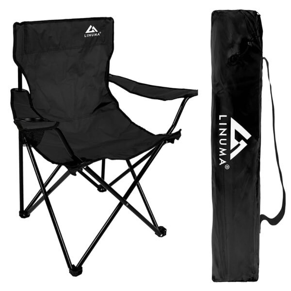 Faltstuhl SCHWARZ Campingstuhl Anglerstuhl mit Getränkehalter & Tragetasche - Anglersessel klappbar - Klappstuhl Gartenstuhl Faltstuhl Relaxsessel Angelsessel faltbar