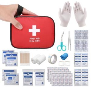 First Aid Kit, Mini Travel Pharmacy 90 Pieces, Emergency Bag, Emergency Set, Small for Outdoor, Home, Car, Workplace, Camping, Motorcycle, Bike, Hiking, Emergency