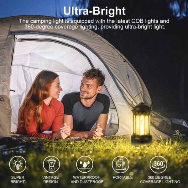 Flintronic Retro Campinglampe IPX4 Wasserdicht Dimmbare 360° Outdoor Beleuchtung