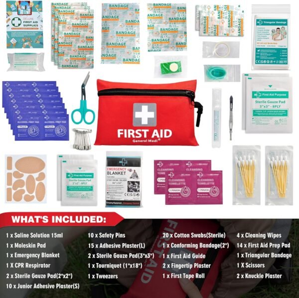 General Medi Erste Hilfe Set 92-teilig Wasserdicht Ideal für Camping Reise Büro Sport