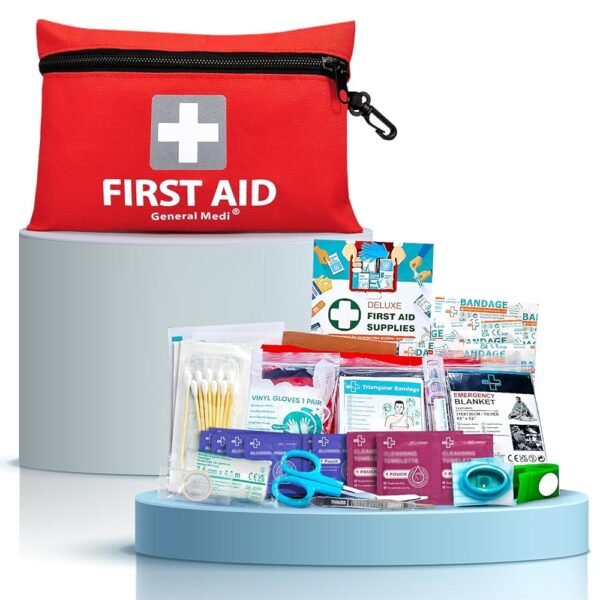 General Medi First Aid Kit - 92-Piece Premium First Aid Kit for Home, Car, Travel, Office, Sports, Hiking, Camping, Rescue (Red)