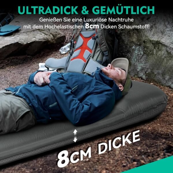 HIKENTURE Isomatte 8cm dick ultrabequem selbstaufblasend perfekt für Camping Outdoor