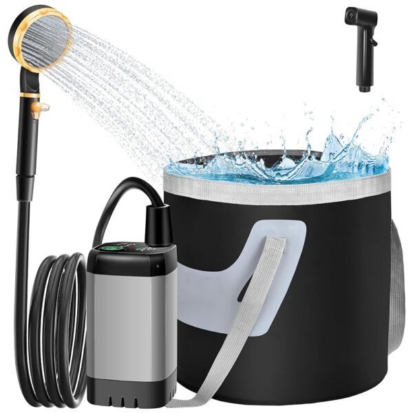IEEILULU Portable Camping Shower, 6000 mAh Camping Shower Battery with Pump, Outdoor Mobile Showers with Temperature Display and Foldable Bucket for Pet Travel Garden Car...