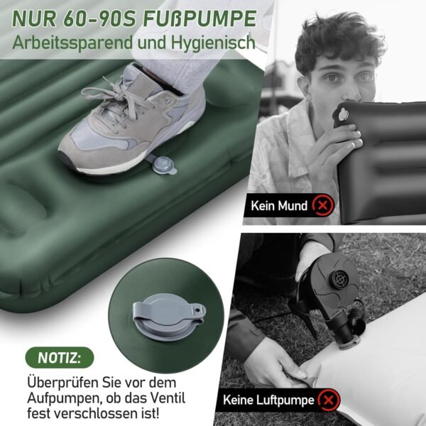 JEMULICE Isomatte Selbstaufblasend 12cm Dick Komfortable Campingmatratze mit Fußpumpe und Kissen