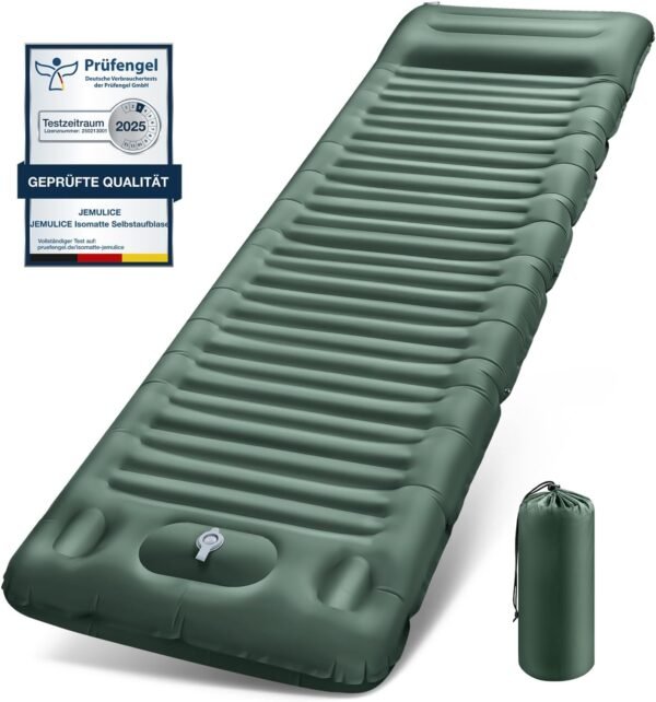 JEMULICE Isomatte Selbstaufblasend 12cm Dick Komfortable Campingmatratze mit Fußpumpe und Kissen