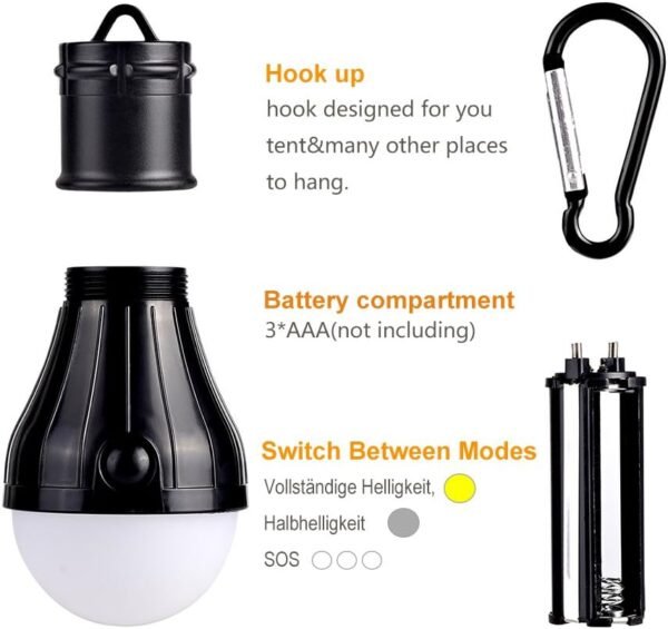 JTENG Campinglampe mit Karabiner 4 Stück LED Zeltlampen wasserdicht und vielseitig