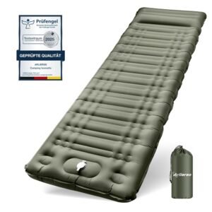 Self-Inflating Sleeping Mat, 12 cm Thick Air Mattress Camping with Foot Press Pump and Cushion, Anti-Ripstop Portable Sleeping Mat, Outdoor for Hiking, Travel, Beach, Army Green