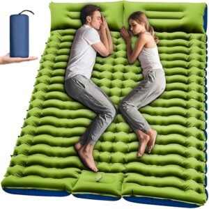 Self-Inflating Sleeping Mat, Thickened Double Camping Mattress, Ultralight Air Mattress Camping for 2 People, Inflatable with Foot Pump & Cushion for Outdoor, Hiking, Tent