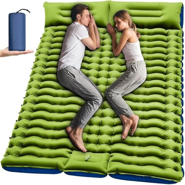 Self-Inflating Sleeping Mat, Thickened Double Camping Mattress, Ultralight Air Mattress Camping for 2 People, Inflatable with Foot Pump & Cushion for Outdoor, Hiking, Tent