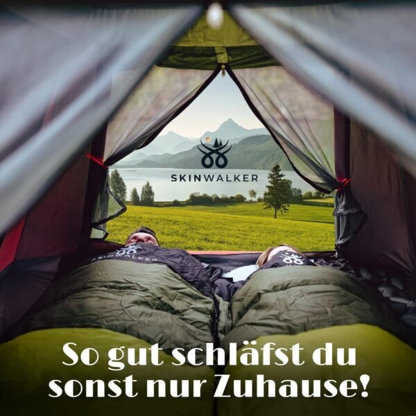 SkinWalker Schlafsack für alle Jahreszeiten mit abnehmbarer Fleecedecke und Kopfkissen