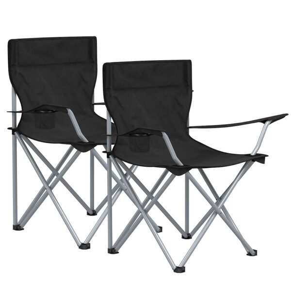 SONGMICS Camping Chairs, Set of 2 Folding Chairs, Outdoor Chairs with Armrests and Cup Holder, Sturdy Frame, Holds up to 120 kg