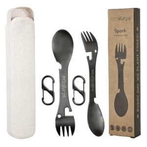 Sporks mit Etui und Trageclip | Titan Camping Besteck fit für Papa| göffel | Löffel | Umweltfreundlicher Baum mit Verkauf gepflanzt (2 Spork)