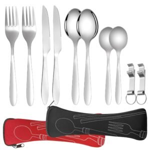 Stainless Steel Cutlery Camping Cutlery, Portable Outdoor Cutlery Set, Stainless Steel Travel Cutlery, 2 Person Cutlery Set for Travel, Camping, Picnic, School and Catering...