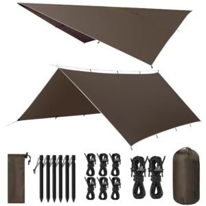 VOSOIR Tarp 3x4M Wasserdicht, Ultraleicht Camping Zeltplane, mit 15 Öse+6 Aluminiumstifte+8 Nylonseile, Anti-UV Schnee Regen Schutz, Leicht Kompakt für Hängematte Camping...