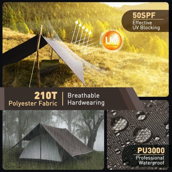 VOSOIR Tarp 3x4M wasserdicht ultraleicht ideal für Camping Wandern Picknick Schutz
