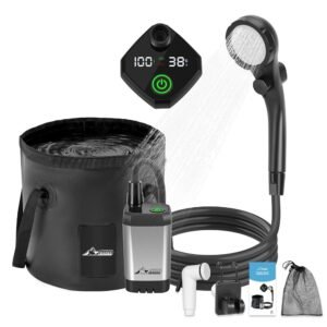 WADEO Tragbare Campingdusche Akku mit Pumpe und Duscheimer, Camping Dusche mit wiederaufladbarem Akku, Mobile Dusche Außenduschen mit Duschkopf, für Camping Reisen Garten...