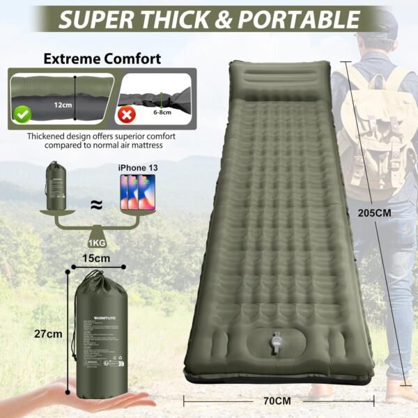 WARMTUYO Camping Sleeping Pad 12cm dicke selbstaufblasbare Isomatte wasserdicht und robust