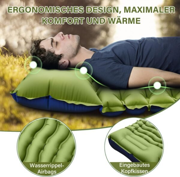 Yuzonc selbstaufblasende Campingmatratze mit Fußpumpe und integriertem Kissen perfekt für Outdoor-Abenteuer